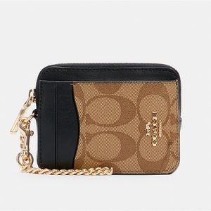 Zip Card Case In Blocked Signature Canvas.